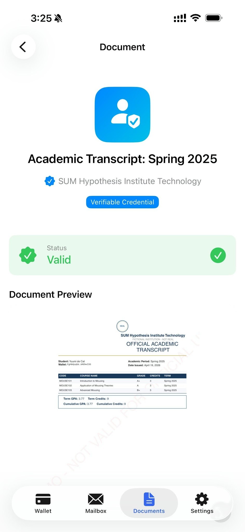 SUMail — Academic Transcript Spring 2025